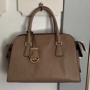 Used Michael Kors Leather Satchel (Beige / Tan)